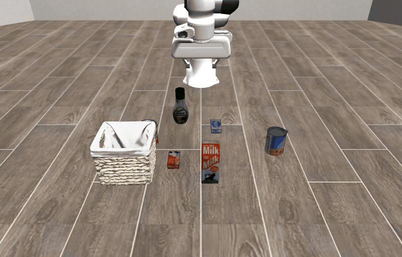 quickstart rollout on LIBERO: perceive, grasp, transport
